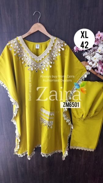 Yellow Kaftan Suit with Mirror Work Ideal for Haldi Ceremony &  Festive Mornings Kaftan 