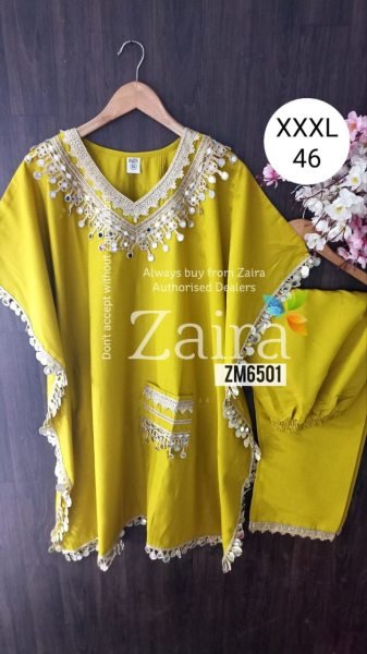Yellow Kaftan Suit with Mirror Work Ideal for Haldi Ceremony &  Festive Mornings Kaftan 
