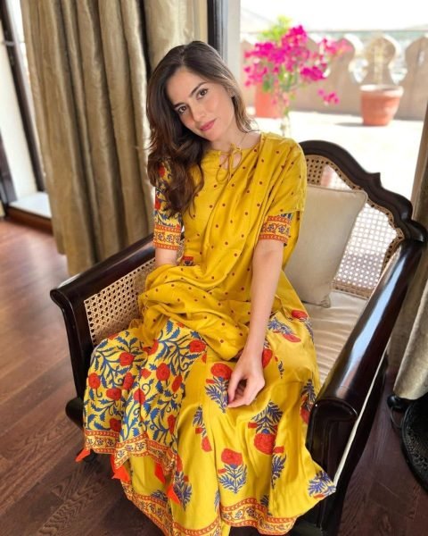 Yellow Muslin Cotton Printed Gown Pant   Dupatta Ready To Wear Collection