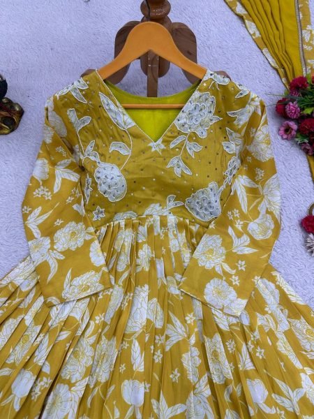 Yellow Muslin HandWork Kurti 3pc Set  3 Piece Kurti Set