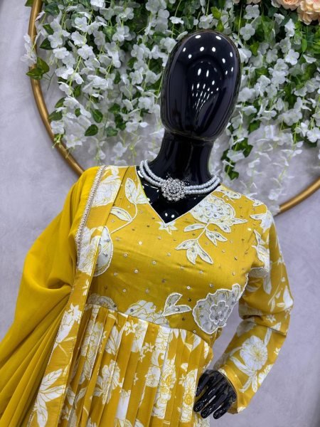 Yellow Muslin HandWork Kurti 3pc Set  3 Piece Kurti Set