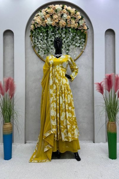 Yellow Muslin HandWork Kurti 3pc Set  3 Piece Kurti Set