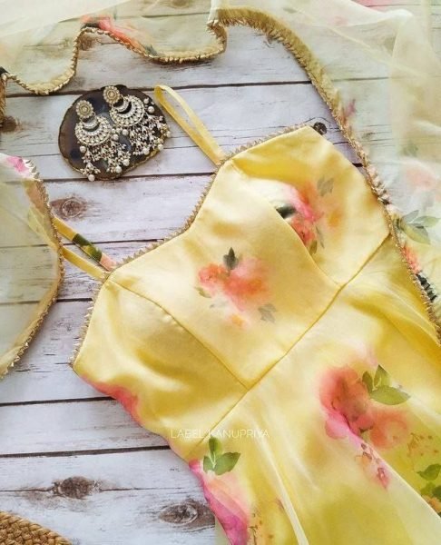 Yellow Organza Sleeveless Gown With Dupatta Kurti With Dupatta Wholesale