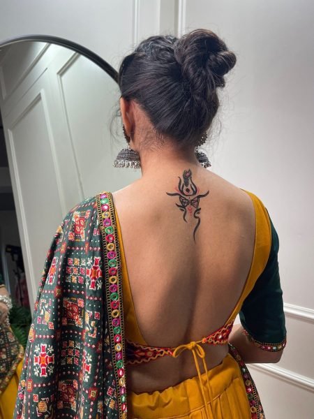 Yellow Pure Cotton Gamthi Work Lehenga Choli Navratri Lehnega Choli