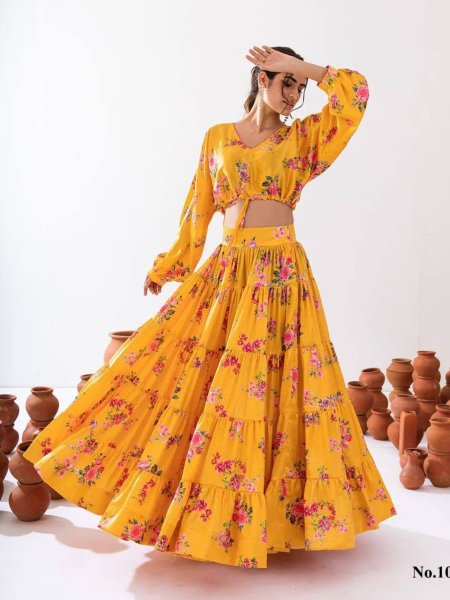 Yellow  ReadyMade Heavy Chinon Printed Lehenga Choli 