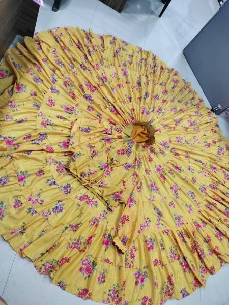 Yellow  ReadyMade Heavy Chinon Printed Lehenga Choli  Designer Lehenga Choli