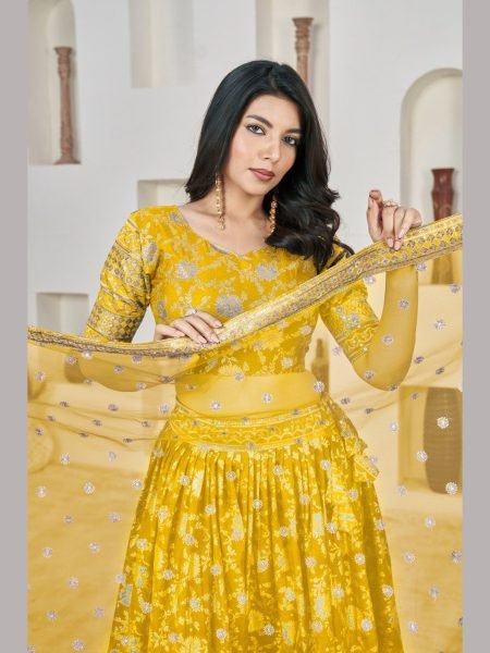 Yellow Sequence Embroidered Lehenga Choli  Designer Lehenga Choli