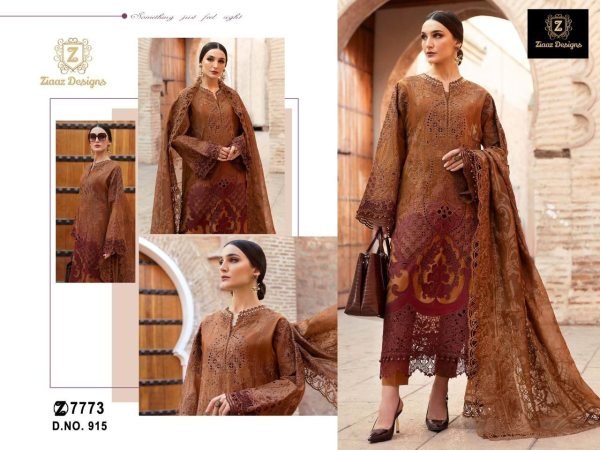Ziaaz Designs Pakistani Cambric Cotton Embroidered Suit with Muslin Lawn Dupatta Pakistani Suits Wholesale