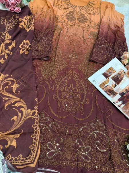 Ziaaz Designs Pakistani Cambric Cotton Embroidered Suit with Muslin Lawn Dupatta Pakistani Suits Wholesale