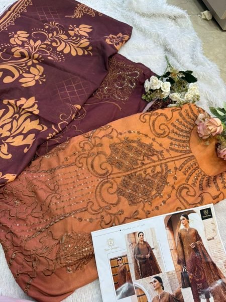 Ziaaz Designs Pakistani Cambric Cotton Embroidered Suit with Muslin Lawn Dupatta Pakistani Suits Wholesale