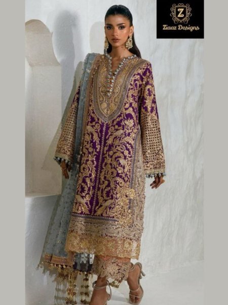 Ziaaz-Inspired Heavy Pakistani Suit Embroidered Work Royal Export Collection at Best Wholesale Price 