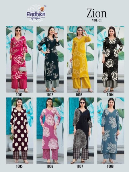 Zion Vol 1 Rayon Co - ord Edition  8 Color Handwork Sets for Daily &  Festive Wear CO ORD Sets